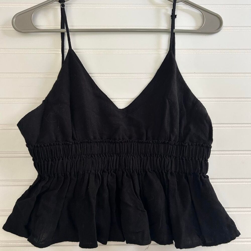 Victoria + Sophia Black Smocked Tank Top Adjustable Straps Size M